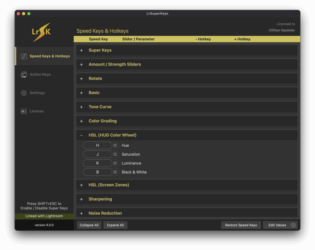 LrSK v6.0.0 MainUI Collapsible Sections