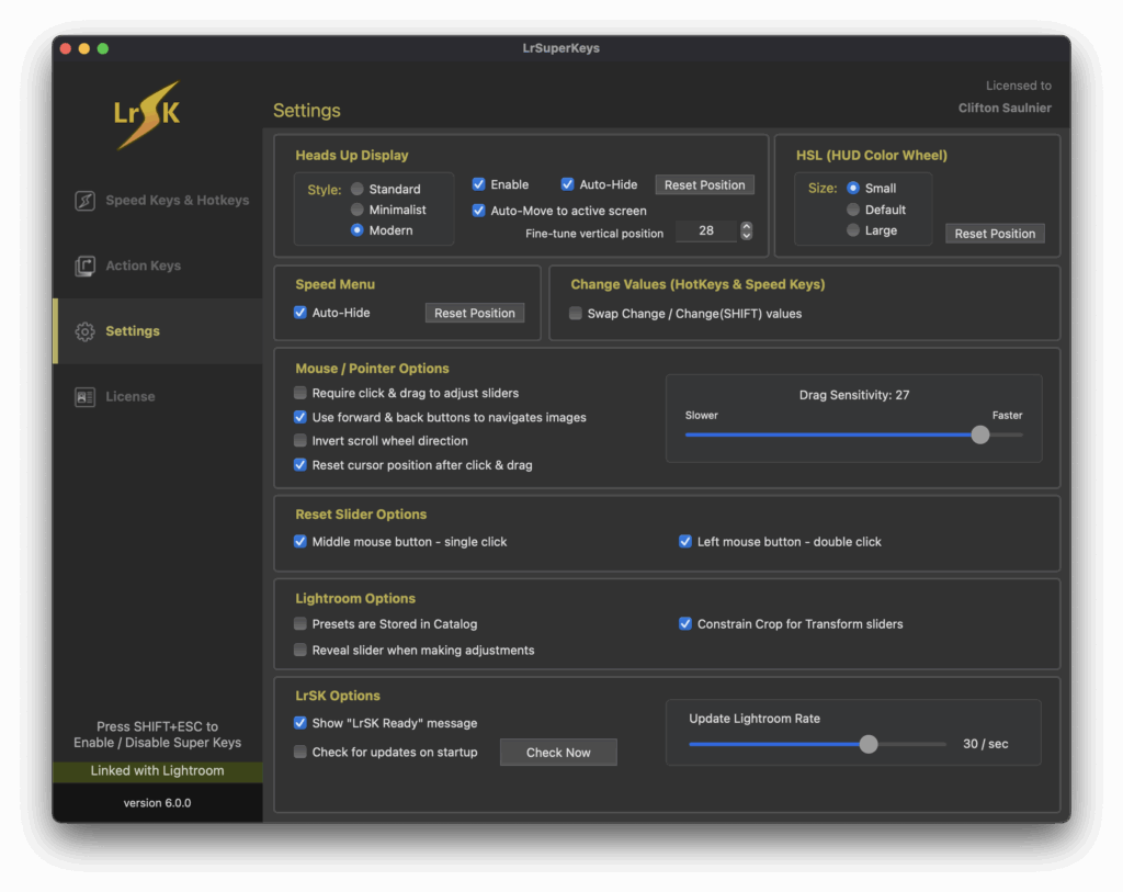 LrSK v6.0.0 Settings